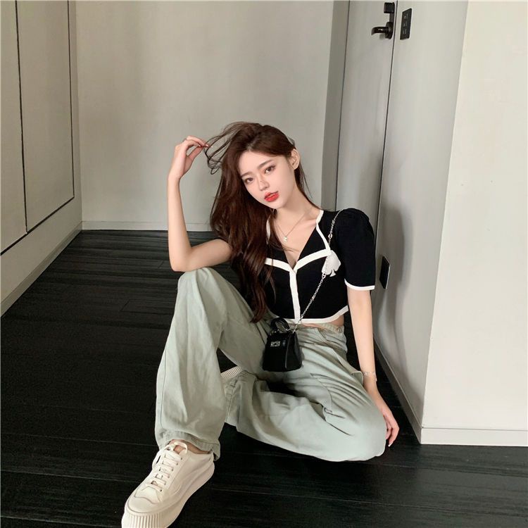 Jiashucheng Áo Cardigan Dệt Kim Lụa Tay Ngắn Phong Cách Thời Trang Mùa Hè Mới