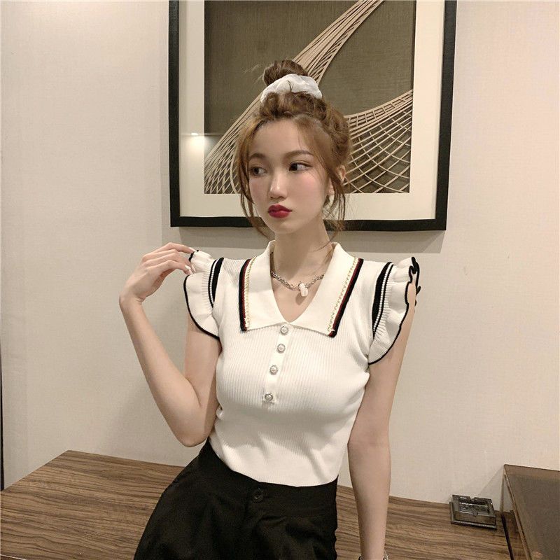 Jiashucheng Áo Thun Polo Dệt Kim Không Tay Dáng Ngắn Thời Trang Mùa Hè Hàng Mới Dành Cho Bạn Nữ