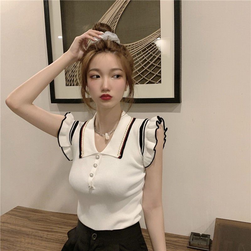 Jiashucheng Áo Thun Polo Dệt Kim Không Tay Dáng Ngắn Thời Trang Mùa Hè Hàng Mới Dành Cho Bạn Nữ