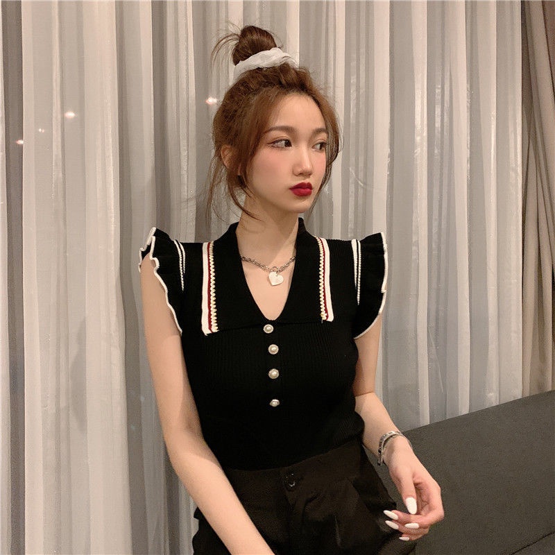 Jiashucheng Áo Thun Polo Dệt Kim Không Tay Dáng Ngắn Thời Trang Mùa Hè Hàng Mới Dành Cho Bạn Nữ