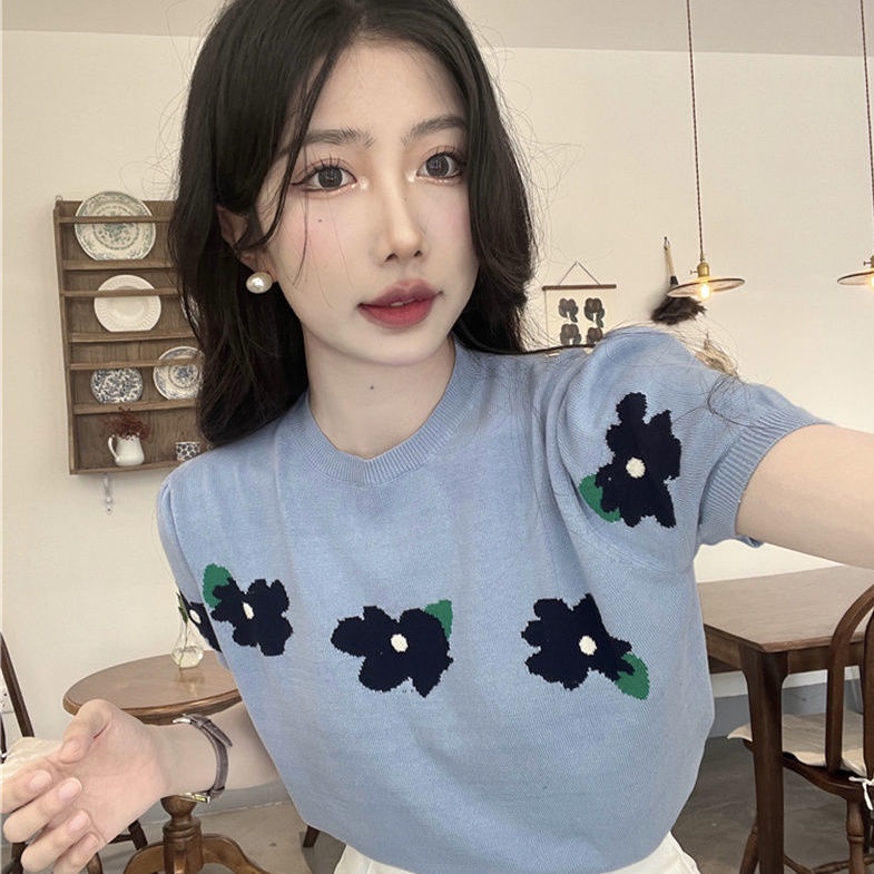 Jiashucheng Áo Thun Nữ Ngắn Tay Phong Cách Hàn Quốc Thiết Kế Mới Ngọt Ngào