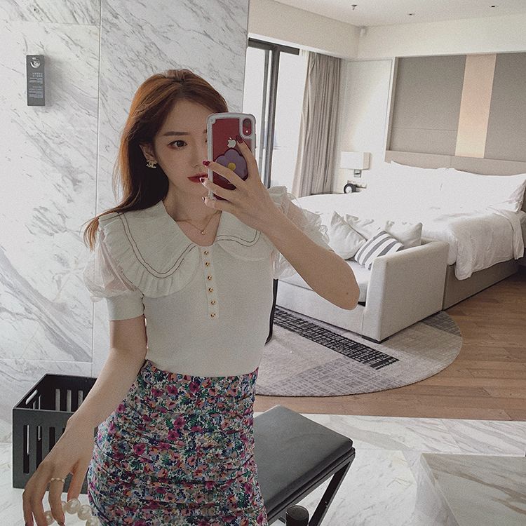 Jiashucheng Áo Thun Tay Ngắn Phồng Cổ Búp Bê Vải Lụa Mát Thời Trang Mùa Hè Cho Bạn Gái