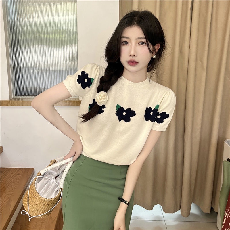 Jiashucheng Áo Thun Nữ Ngắn Tay Phong Cách Hàn Quốc Thiết Kế Mới Ngọt Ngào