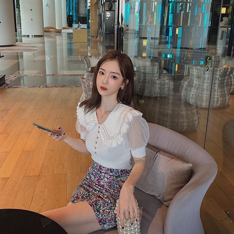 Jiashucheng Áo Thun Tay Ngắn Phồng Cổ Búp Bê Vải Lụa Mát Thời Trang Mùa Hè Cho Bạn Gái