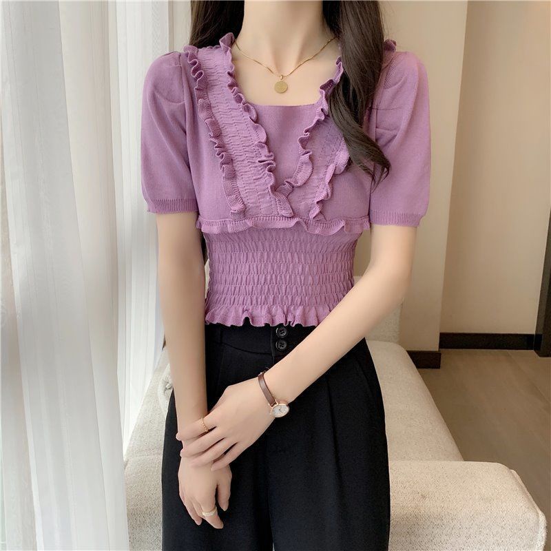 Jiashucheng Áo Thun Lụa Lạnh Mỏng Phong Cách Mới Mùa Hè Cho Nữ