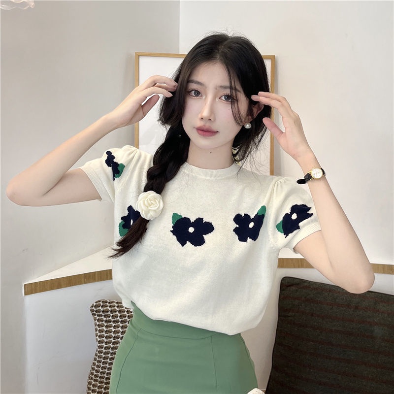 Jiashucheng Áo Thun Nữ Ngắn Tay Phong Cách Hàn Quốc Thiết Kế Mới Ngọt Ngào