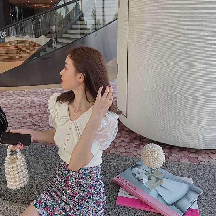 Jiashucheng Áo Thun Tay Ngắn Phồng Cổ Búp Bê Vải Lụa Mát Thời Trang Mùa Hè Cho Bạn Gái