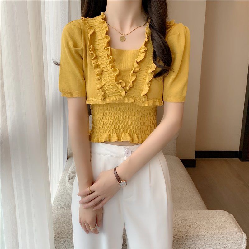 Jiashucheng Áo Thun Lụa Lạnh Mỏng Phong Cách Mới Mùa Hè Cho Nữ