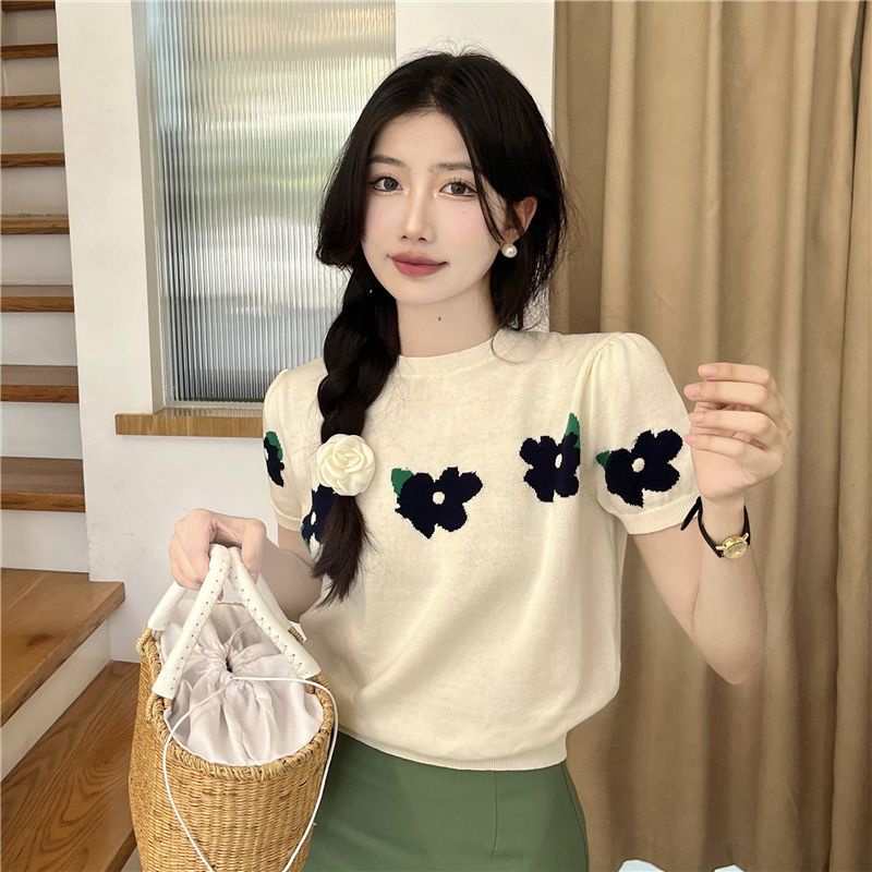 Jiashucheng Áo Thun Nữ Ngắn Tay Phong Cách Hàn Quốc Thiết Kế Mới Ngọt Ngào