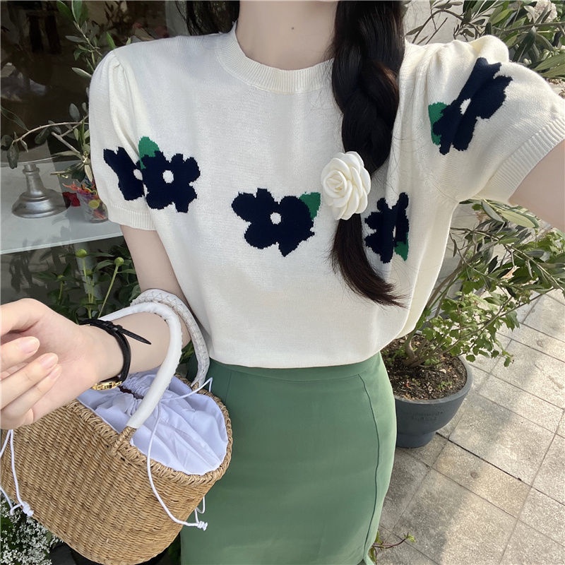 Jiashucheng Áo Thun Nữ Ngắn Tay Phong Cách Hàn Quốc Thiết Kế Mới Ngọt Ngào