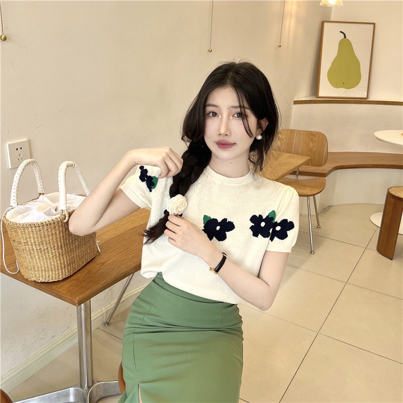 Jiashucheng Áo Thun Nữ Ngắn Tay Phong Cách Hàn Quốc Thiết Kế Mới Ngọt Ngào