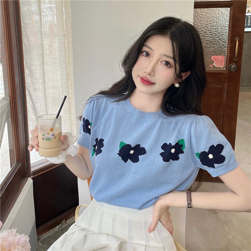 Jiashucheng Áo Thun Nữ Ngắn Tay Phong Cách Hàn Quốc Thiết Kế Mới Ngọt Ngào