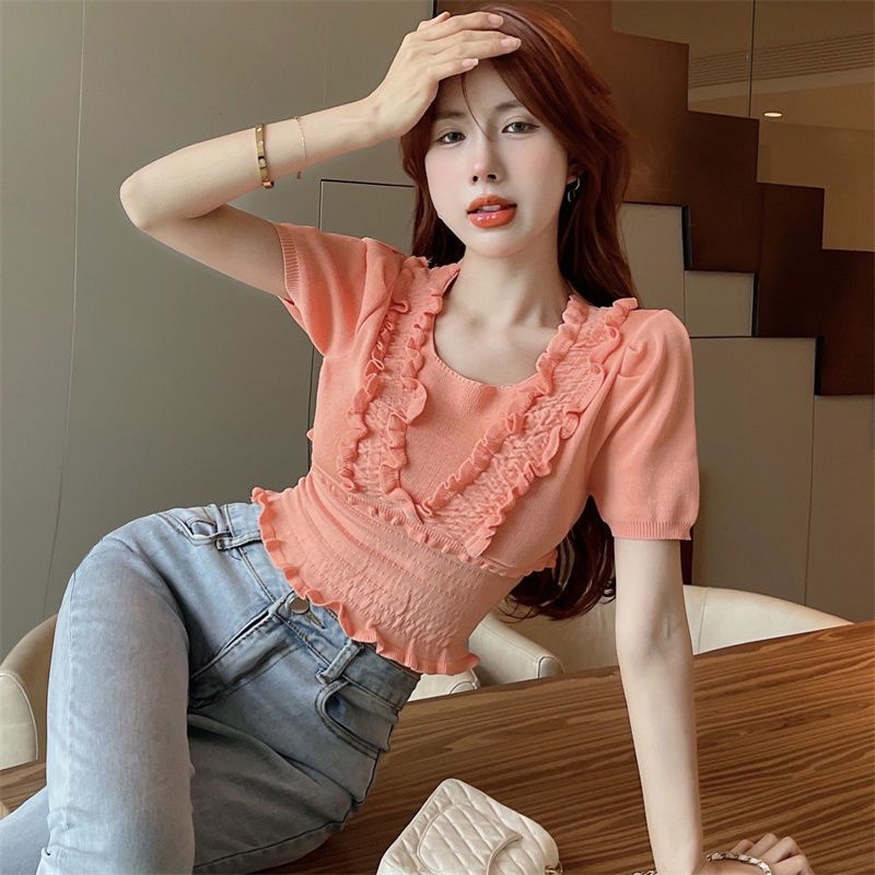 Jiashucheng Áo Thun Lụa Lạnh Mỏng Phong Cách Mới Mùa Hè Cho Nữ