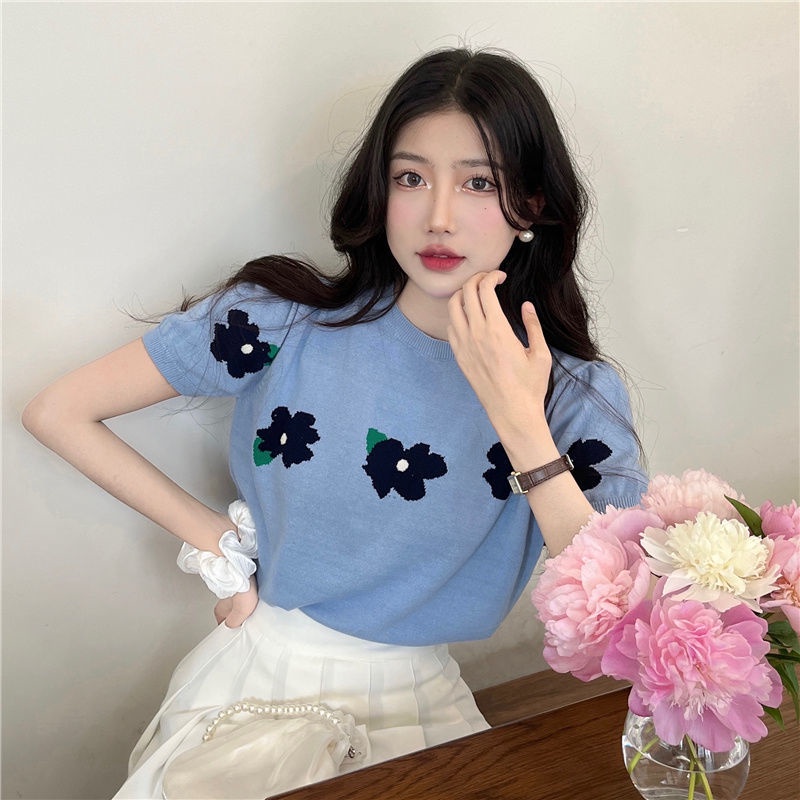 Jiashucheng Áo Thun Nữ Ngắn Tay Phong Cách Hàn Quốc Thiết Kế Mới Ngọt Ngào