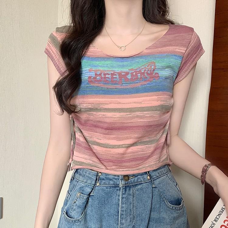 Jiashucheng Áo Dệt Kim Dáng Rộng Họa Tiết Kẻ Sọc Tươi Tắn Thời Trang Mùa Hè Phong Cách Phương Tây Dành Cho Nữ