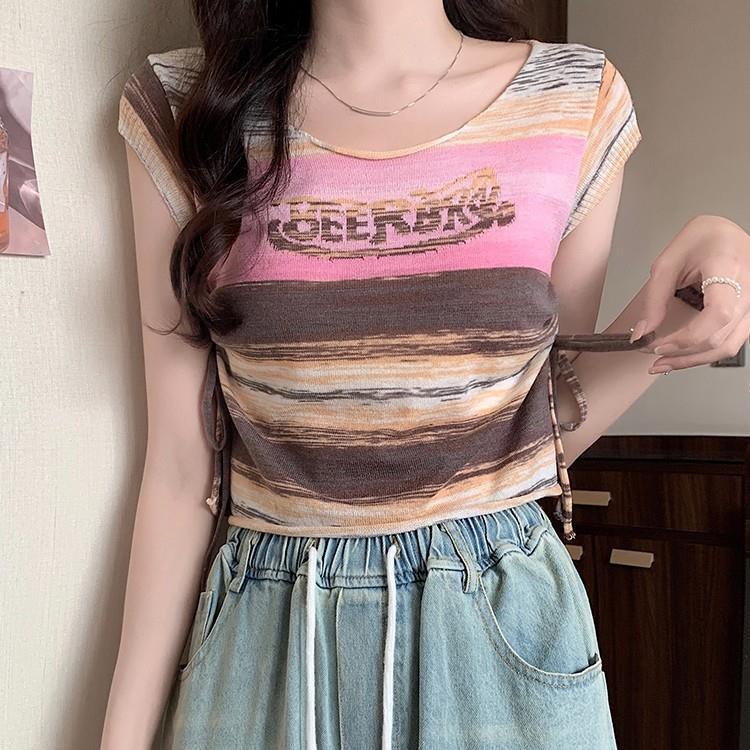 Jiashucheng Áo Dệt Kim Dáng Rộng Họa Tiết Kẻ Sọc Tươi Tắn Thời Trang Mùa Hè Phong Cách Phương Tây Dành Cho Nữ