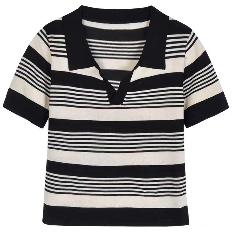 Jiashucheng Áo Sweater Dáng Rộng Ngắn Kẻ Sọc Thời Trang Mùa Hè Dễ Phối Đồ