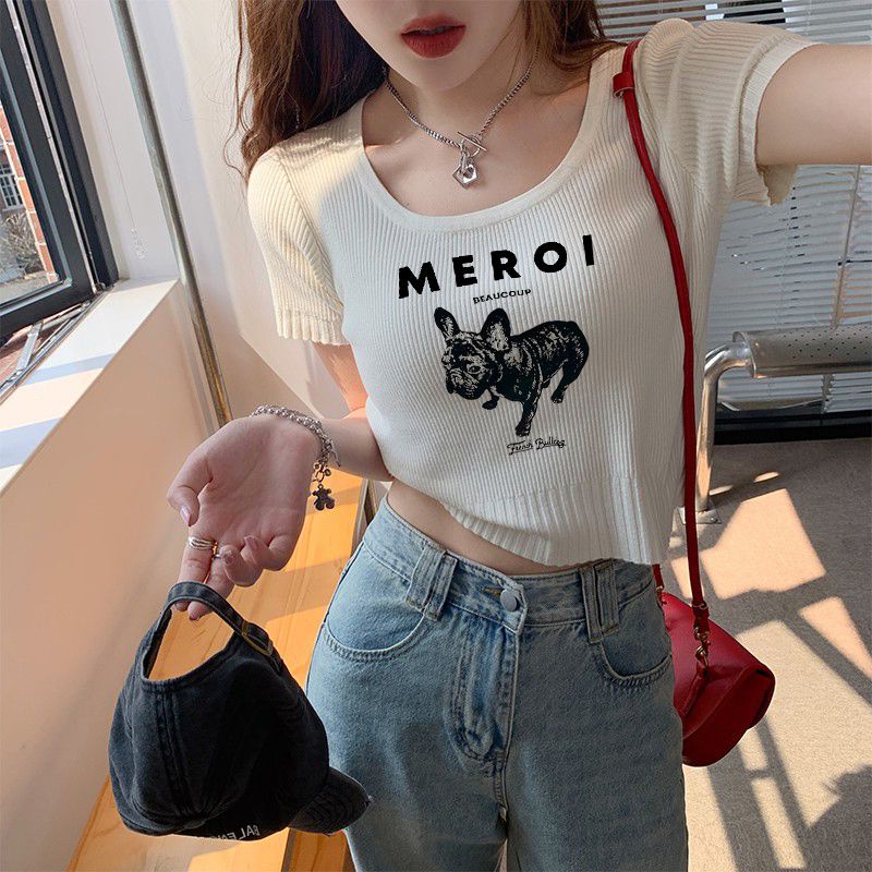 Jiashucheng Áo Thun Lụa Dệt Kim Mỏng Tay Ngắn Cổ Vuông Dáng Ôm Thời Trang Mùa Hè Phong Cách Mới Dành Cho Bạn Nữ