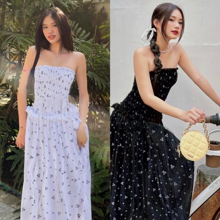 ĐẦm maxi nhún hoa ống