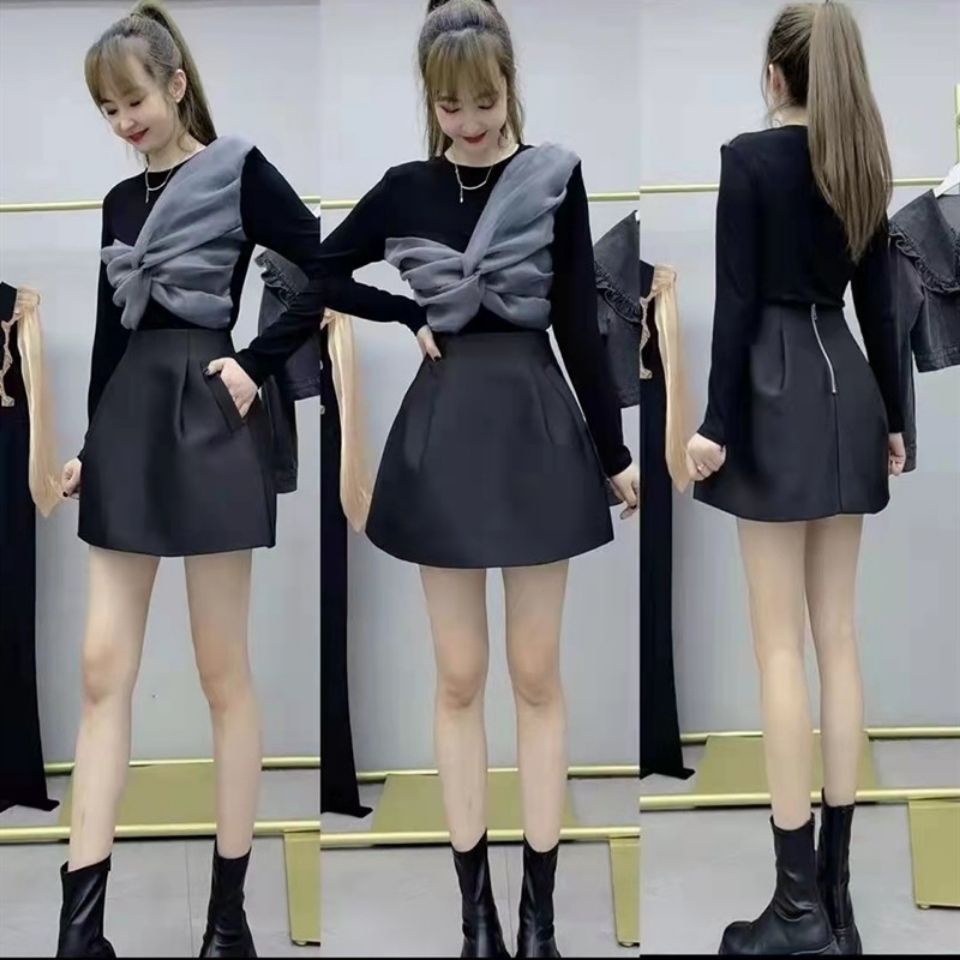 Jiashucheng Hàng Châu Âu Váy Ngắn Dáng Chữ a Rộng Lưng Cao Phong Cách Mới Cho Nữ