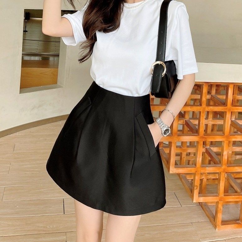 Jiashucheng Hàng Châu Âu Váy Ngắn Dáng Chữ a Rộng Lưng Cao Phong Cách Mới Cho Nữ