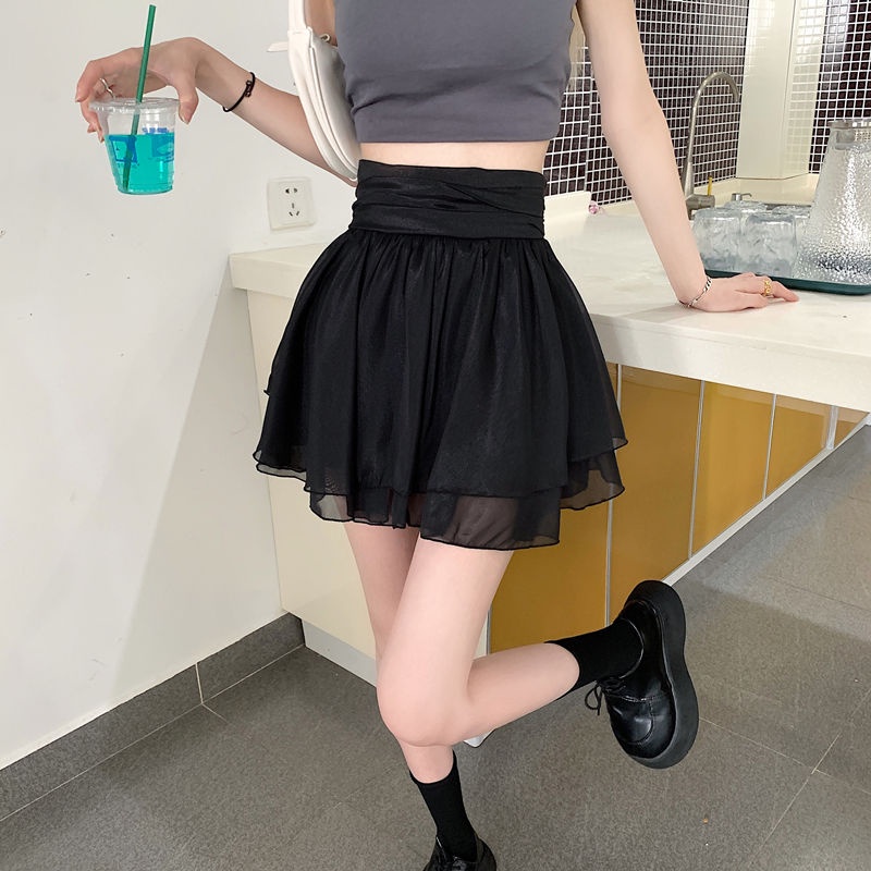 Jiashucheng Chân Váy Voan Ngắn Dáng Chữ a Lưng Cao Màu Trắng Thuần Khiết Chống Chói Phong Cách Mới Dành Cho Bạn Nữ