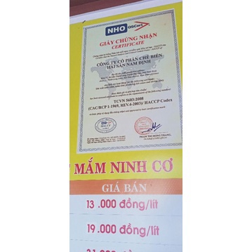 Nước mắm chắt truyền thống Ninh Cơ chai 1lít. Độ đạm >=25mg/l. Mắm Hải Hậu, Nam Định mamnguyendam