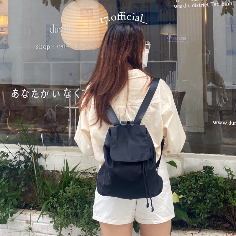 JONA BACKPACK Balo mini vải dù đơn giản Hàn quốc có nắp đậy dây rút cá tính dành cho nữ
