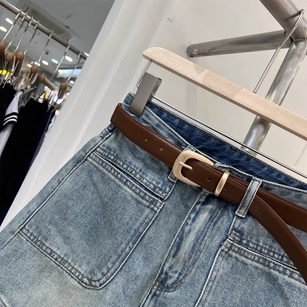 Jiashucheng Hàng Mới Về Quần Short Denim Lưng Cao Ống Rộng Phối Túi Phong Cách Hàn Quốc Thời Trang Mùa Hè Cho Nữ