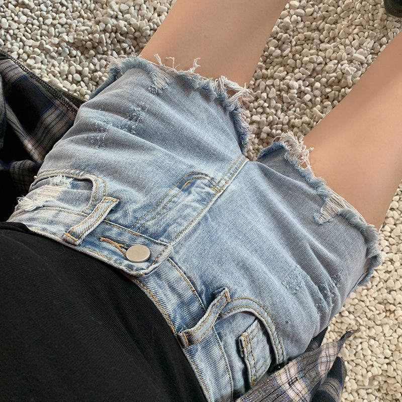 Jiashucheng Quần Short Denim Lưng Cao Dáng Chữ a 2 Phong Cách Mới Cho Nữ