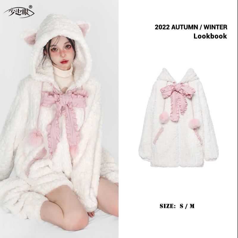 Áo Khoác Nữ Tay Dài Có Nón In Hình Mèo Con Xinh Xắn