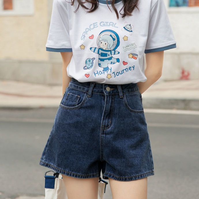 Jiashucheng Quần Short Denim Mỏng Lưng Cao Dáng Rộng Phong Cách Hàn Quốc Thời Trang Mùa Hè Hàng Mới Dành Cho Bạn Nữ