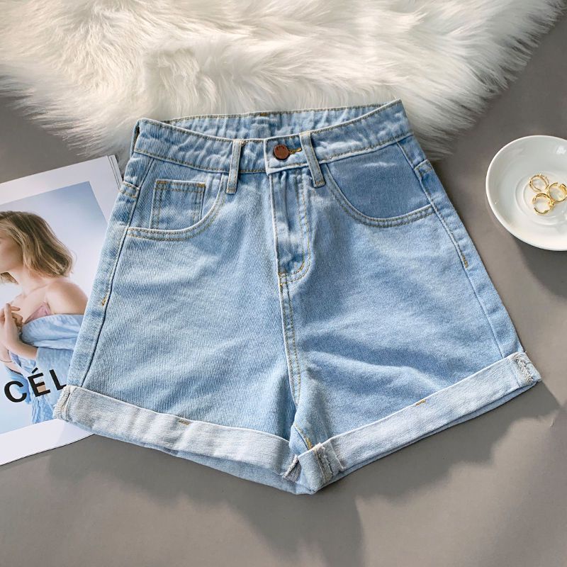 Jiashucheng Quần Short Denim Lưng Cao Dáng Chữ a Ống Rộng Thời Trang Mùa Hè Hàng Mới Dành Cho Bạn Nữ