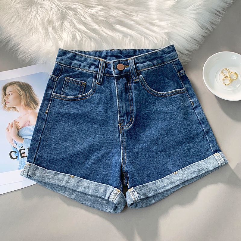 Jiashucheng Quần Short Denim Lưng Cao Dáng Chữ a Ống Rộng Thời Trang Mùa Hè Hàng Mới Dành Cho Bạn Nữ