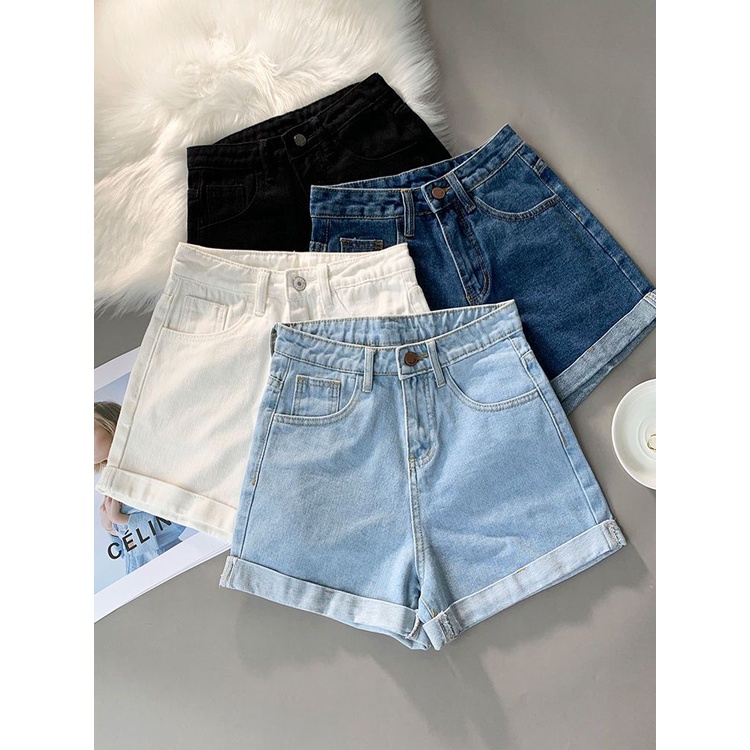 Jiashucheng Quần Short Denim Lưng Cao Dáng Chữ a Ống Rộng Thời Trang Mùa Hè Hàng Mới Dành Cho Bạn Nữ