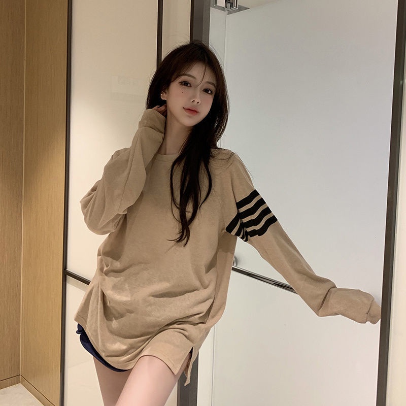 Jiashucheng Áo Thun Tay Dài Cổ Tròn Chống Nắng Thoáng Khí Họa Tiết Kẻ Sọc Ngang Phong Cách Mới Thời Trang Xuân Hè Thu Dành Cho Bạn Nữ