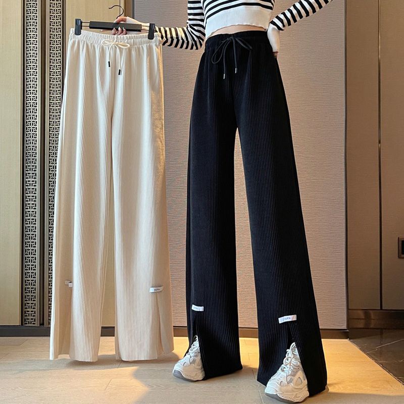 Jiashucheng Quần Dài Lưng Cao Ống Rộng Xẻ Tà Bằng Lụa Băng Mỏng Phong Cách Mới Mùa Hè Cho Nữ