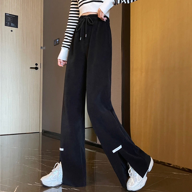 Jiashucheng Quần Dài Lưng Cao Ống Rộng Xẻ Tà Bằng Lụa Băng Mỏng Phong Cách Mới Mùa Hè Cho Nữ