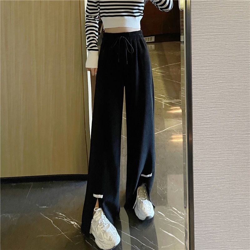 Jiashucheng Quần Dài Lưng Cao Ống Rộng Xẻ Tà Bằng Lụa Băng Mỏng Phong Cách Mới Mùa Hè Cho Nữ