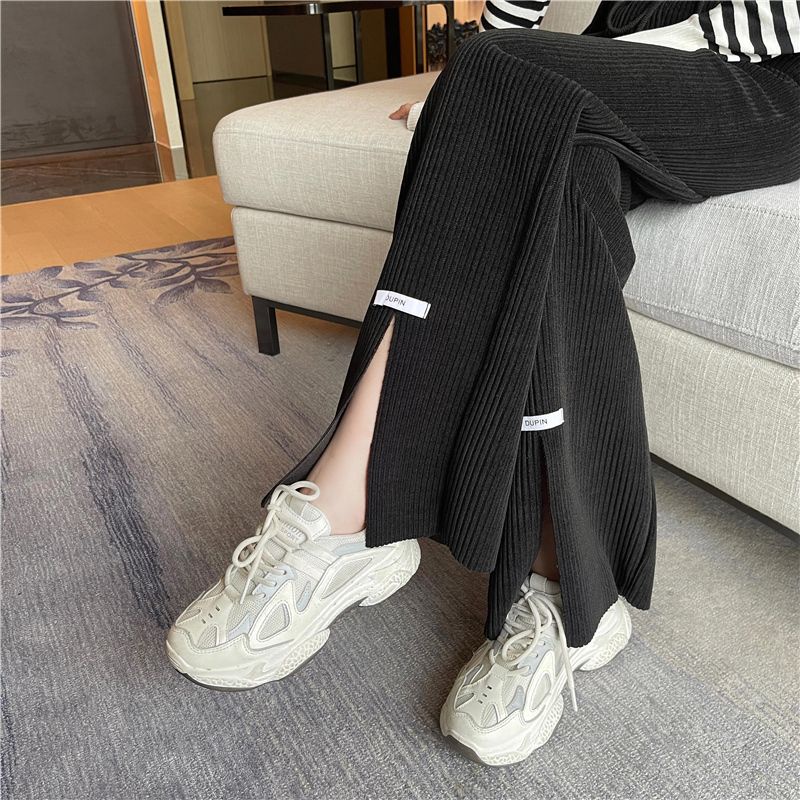 Jiashucheng Quần Dài Lưng Cao Ống Rộng Xẻ Tà Bằng Lụa Băng Mỏng Phong Cách Mới Mùa Hè Cho Nữ