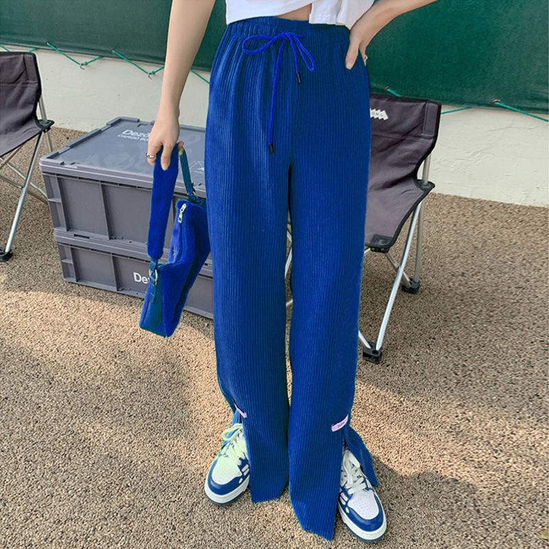 Jiashucheng Quần Dài Lưng Cao Ống Rộng Xẻ Tà Bằng Lụa Băng Mỏng Phong Cách Mới Mùa Hè Cho Nữ