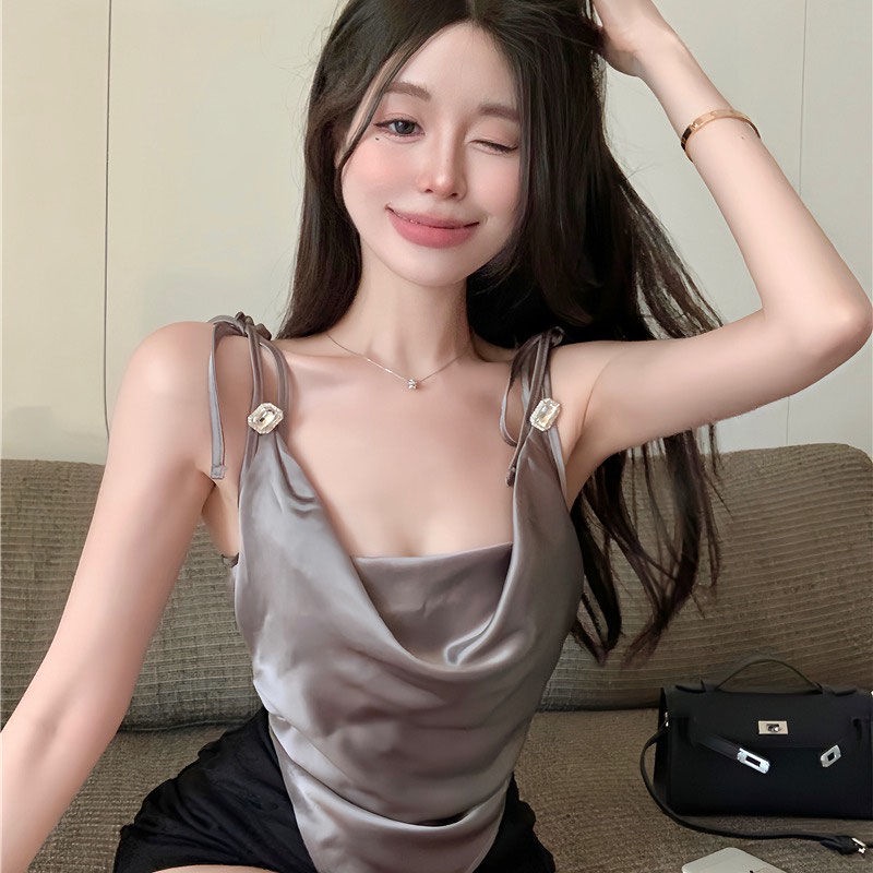 Jiashucheng Áo Hai Dây Dáng Ngắn Màu Trắng Thời Trang Mùa Hè Có Thể Điều Chỉnh Cho Nữ