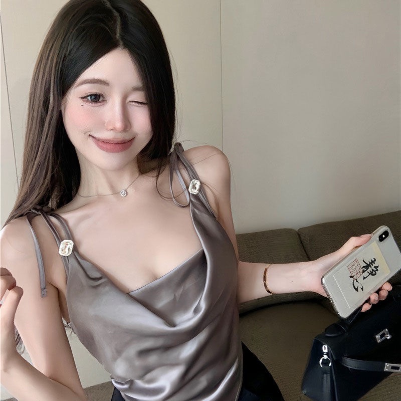 Jiashucheng Áo Hai Dây Dáng Ngắn Màu Trắng Thời Trang Mùa Hè Có Thể Điều Chỉnh Cho Nữ