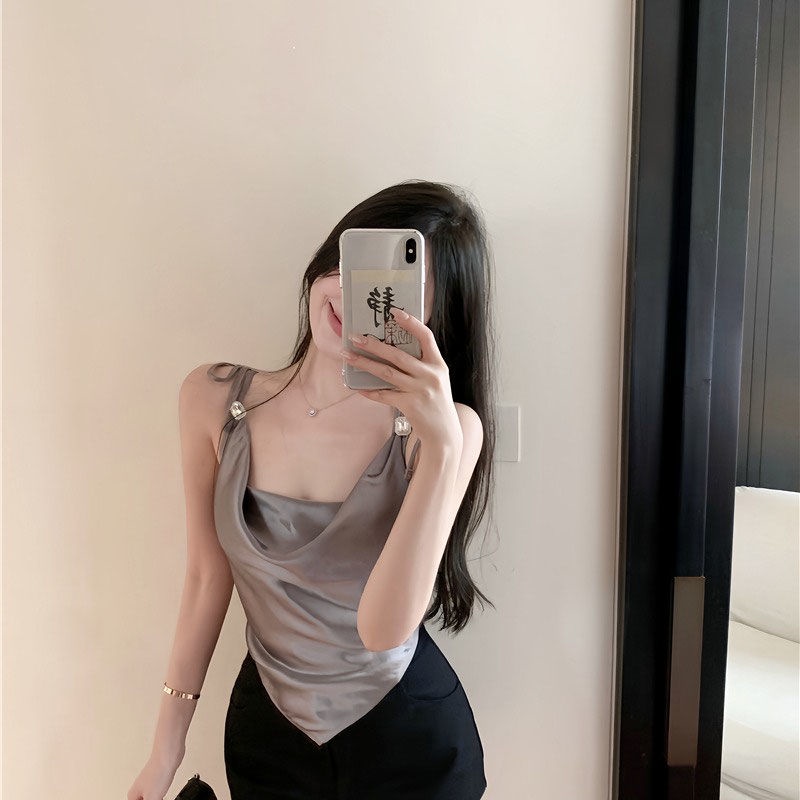 Jiashucheng Áo Hai Dây Dáng Ngắn Màu Trắng Thời Trang Mùa Hè Có Thể Điều Chỉnh Cho Nữ