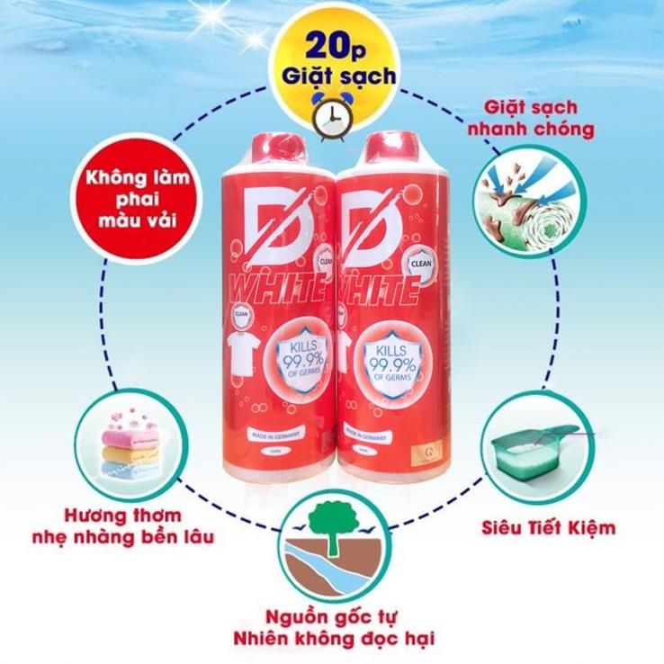 Nước tẩy quần áo D white, Tẩy mốc, tẩy ố vàng, tẩy phai màu cho quần áo trắng