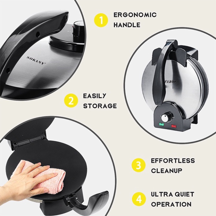 Máy nướng bánh 2 mặt trơn, làm bánh crepe, bánh xèo chính hãng SOKANY 1500W
