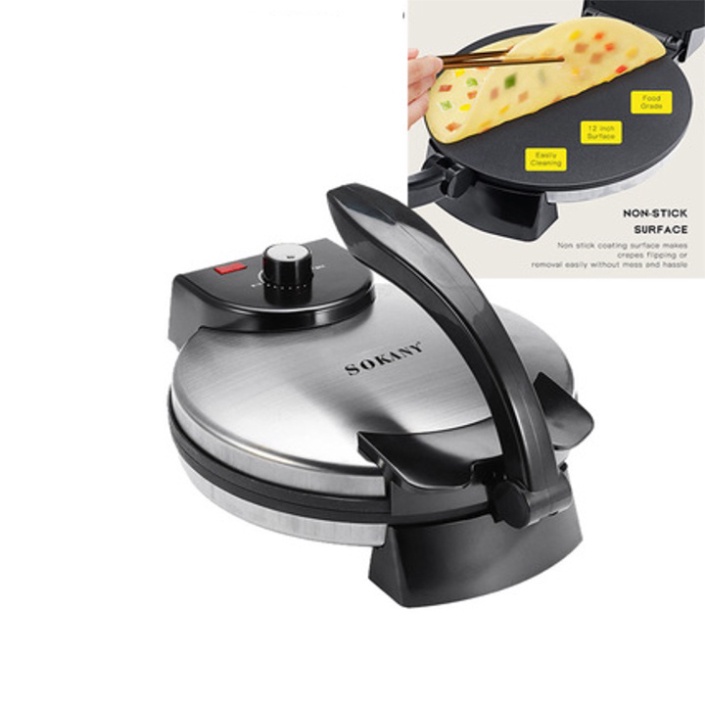 Máy nướng bánh 2 mặt trơn, làm bánh crepe, bánh xèo chính hãng SOKANY 1500W