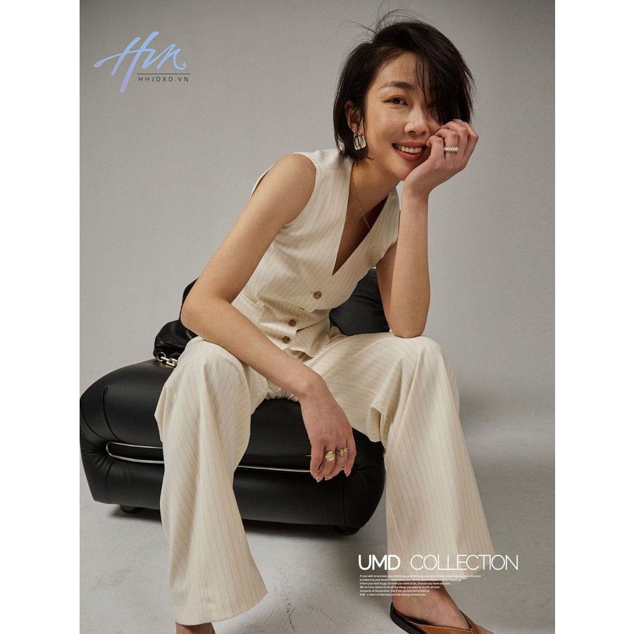 Bộ Áo Vest + Quần Dài Lưng Cao Ống Đứng Họa Tiết Kẻ Sọc Phong Cách Pháp Cổ Điển Thời Trang Cho Nữ