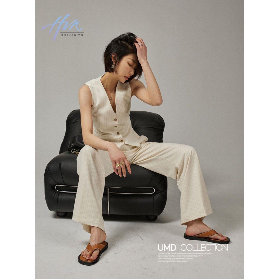 Bộ Áo Vest + Quần Dài Lưng Cao Ống Đứng Họa Tiết Kẻ Sọc Phong Cách Pháp Cổ Điển Thời Trang Cho Nữ