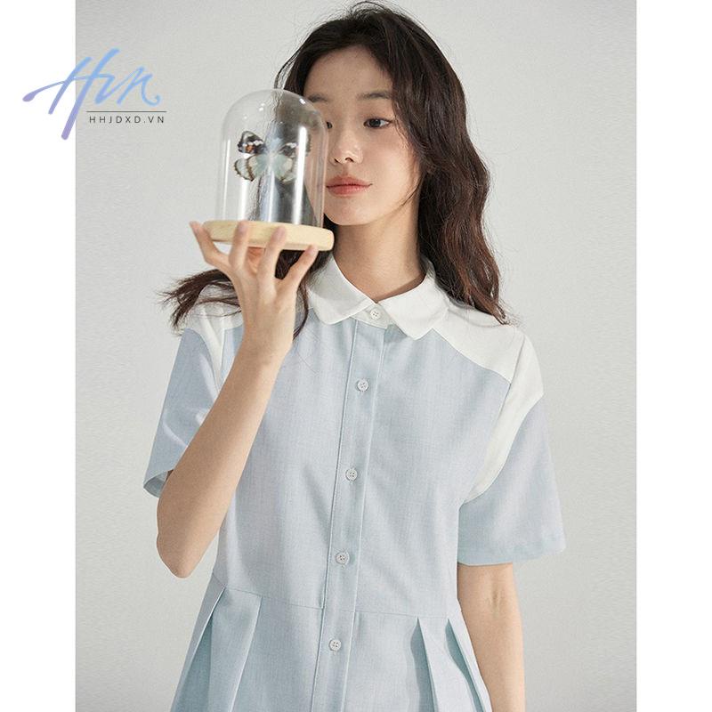 Đầm Sơ Mi Xếp Ly Màu Tương Phản Phong Cách Pháp Thời Trang Mùa Hè 2023 Mới Cho Nữ